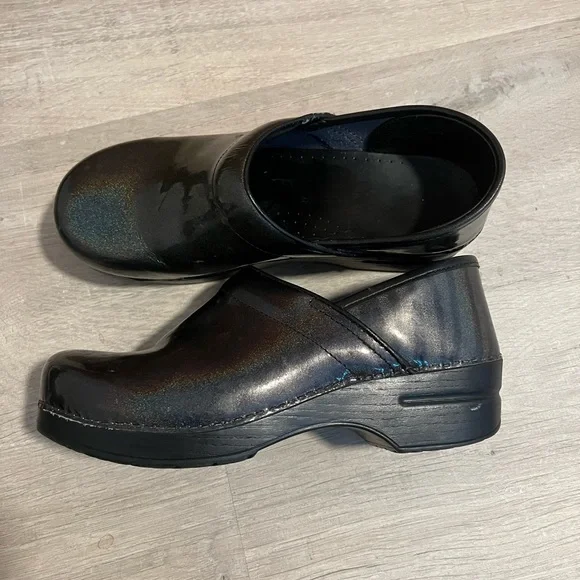 Dansko Shoes Dansko Professional Black Iridescent Rainbow Glitter Clogs Zebra Print Heel Poshmark